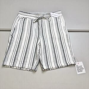TOPMAN Shorts White Black Stripe Size 30 Waist Drawstring Waistband Cotton